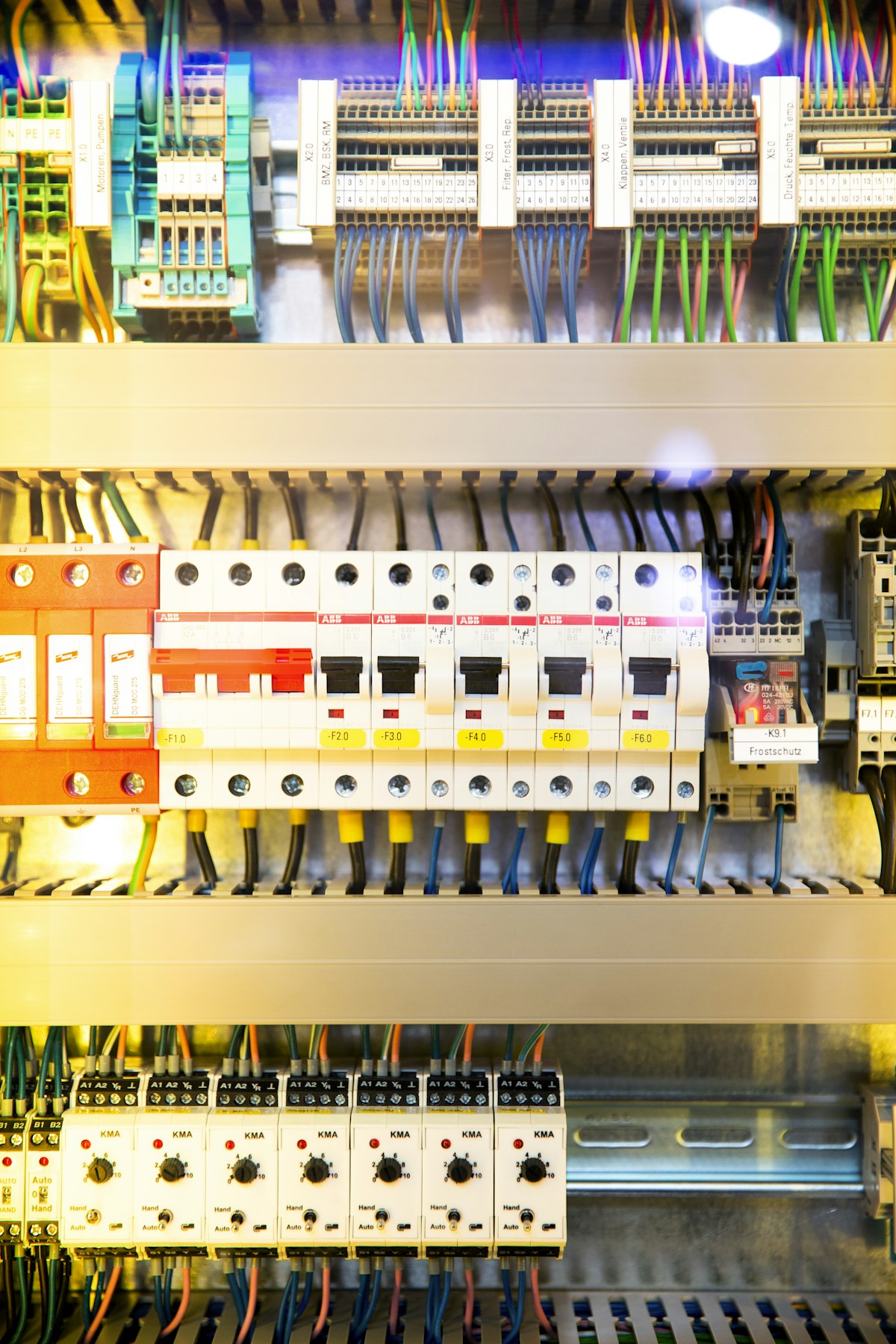 Electrical panel with wiring inspected by an expert